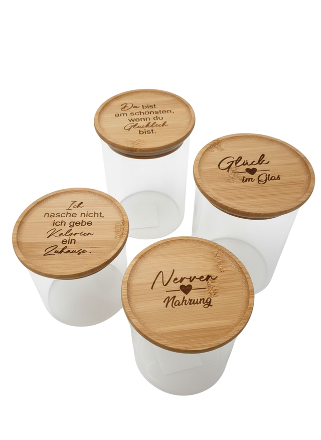 Glas-Aufbewahrungsbehälter mit Bambusdeckel & Lasergravur – 550 ml oder 900ml