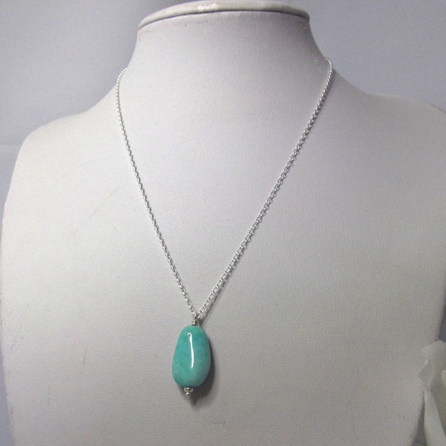 Amazonite tumble stone necklace with recycled silver chain and clasp