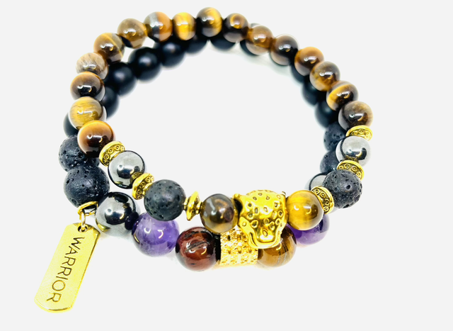 Warrior Spirit – Luxe Herenarmbandenset met Tijgeroog &amp; Lavasteen