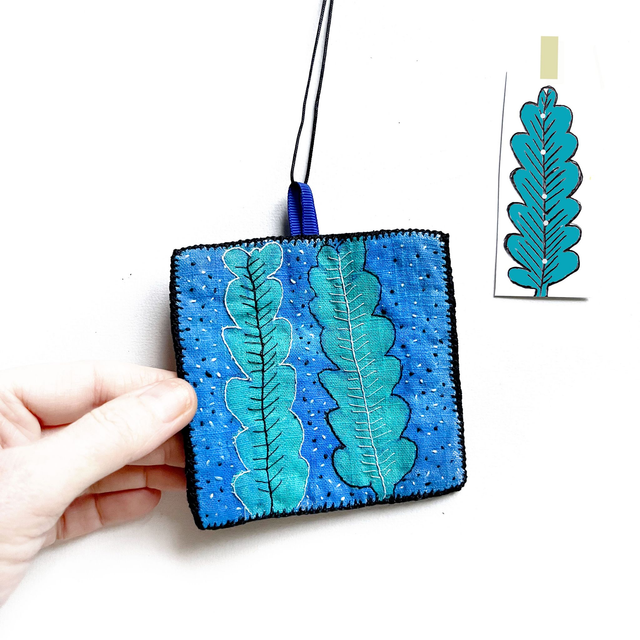 Tableau végétal peint et brodé main