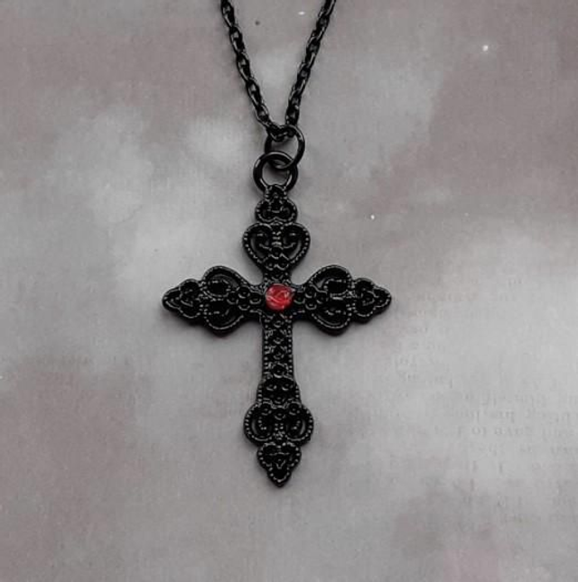 Black Filigree Cross Necklace 