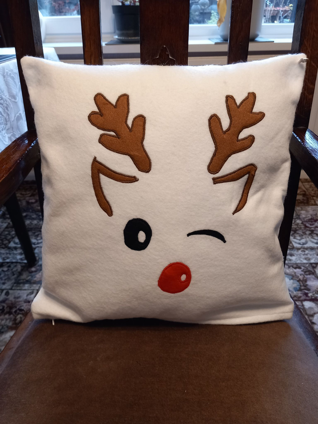 Winking Mr. Reindeer Cushion Cover