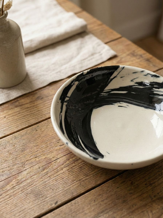 Xtroke Black &amp; White Hand-Painted Small Bowl