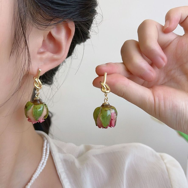 Rosebud Drop Earrings with Twist Studs