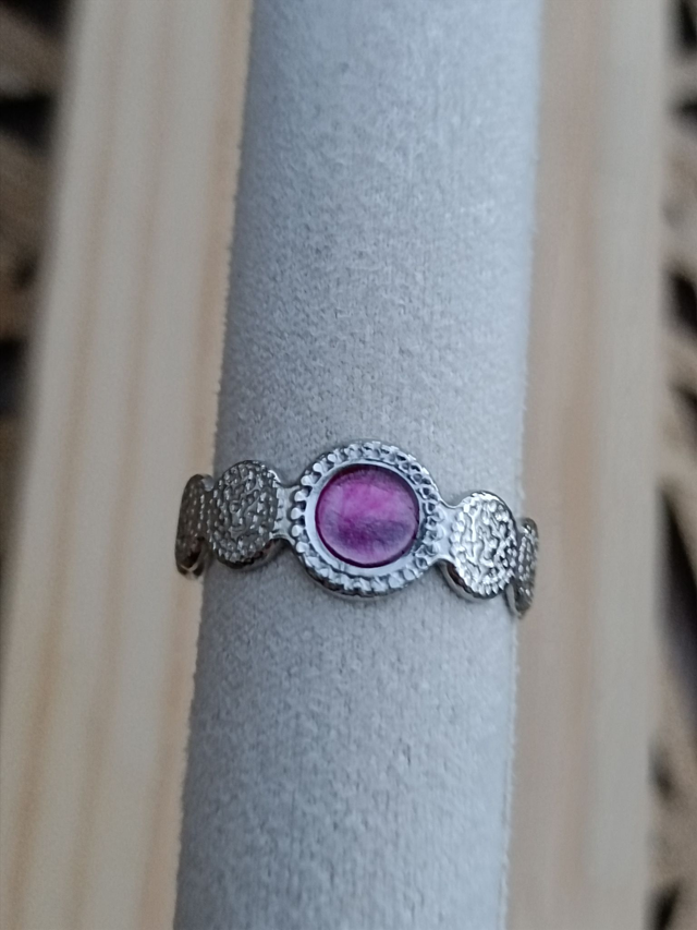 Bague Texturée 5 mm - Argent - Résine Rose