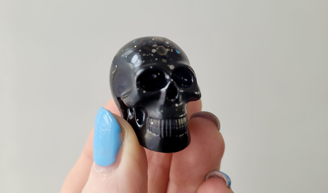 Skull Ornament - Mini - Black &amp; Silver Glitter