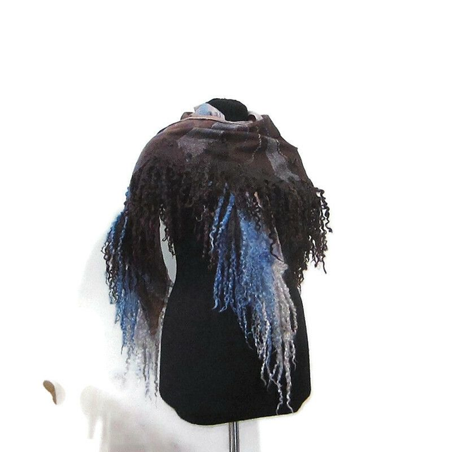 Lana Scialle feltro caldo blu marrone infeltrimento bactus inverno Fatto a mano Scialle donna Regalo unico