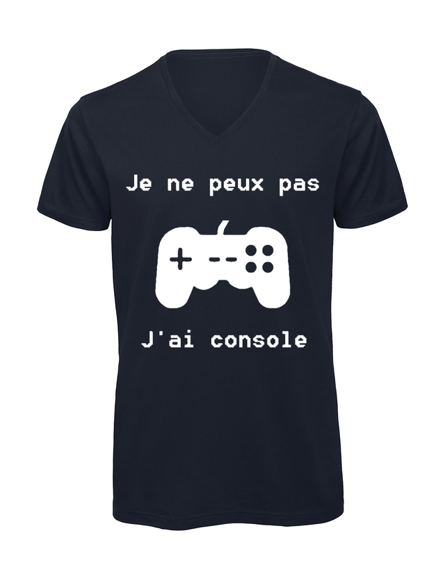 T-shirt homme col v &quot;Je peux pas j&#039;ai console&quot;