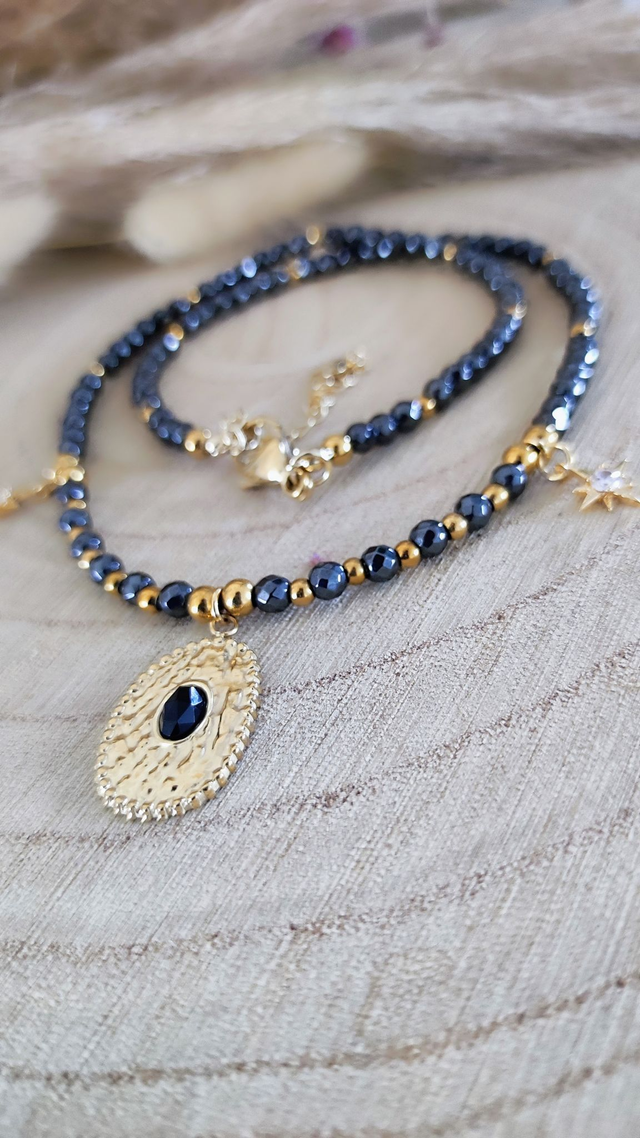 Collier "Confiance en soi" Hématite facettée