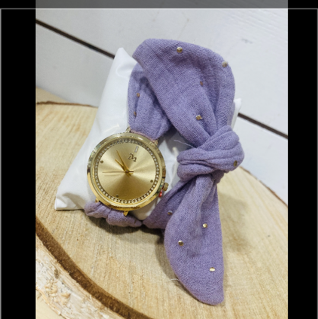 Montre à nouer double gaze mauve