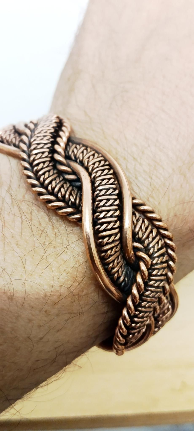 Bracelet manchette cuivre tressé