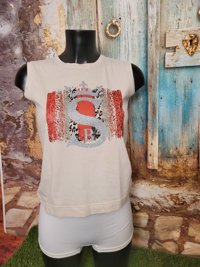 T-shirt Beige Femme Motif Léopard Rouge(A21)