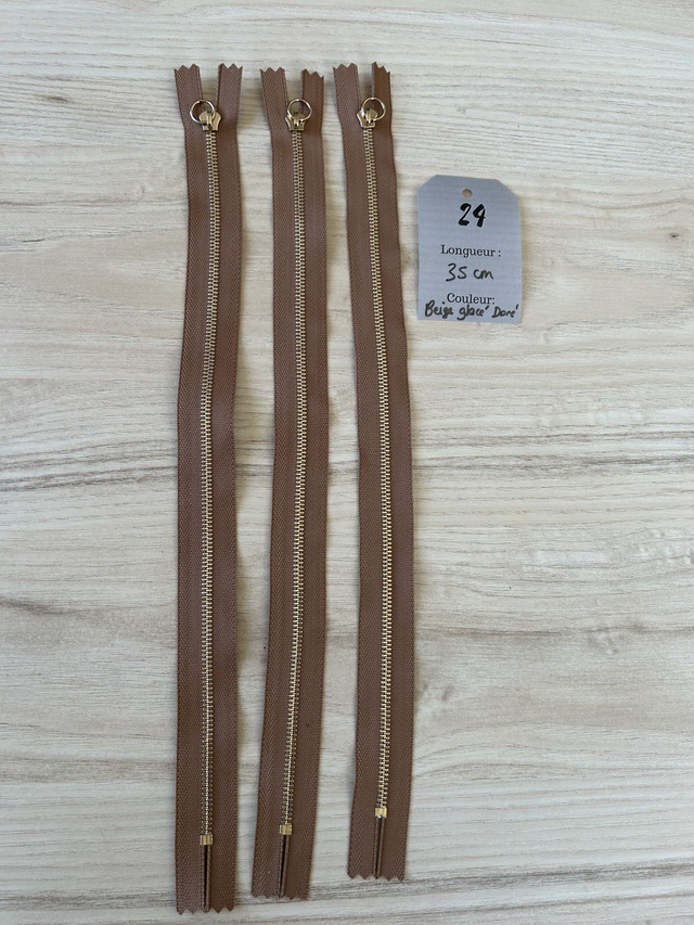 Fermetures éclair métallique beige glacé doré 35cm