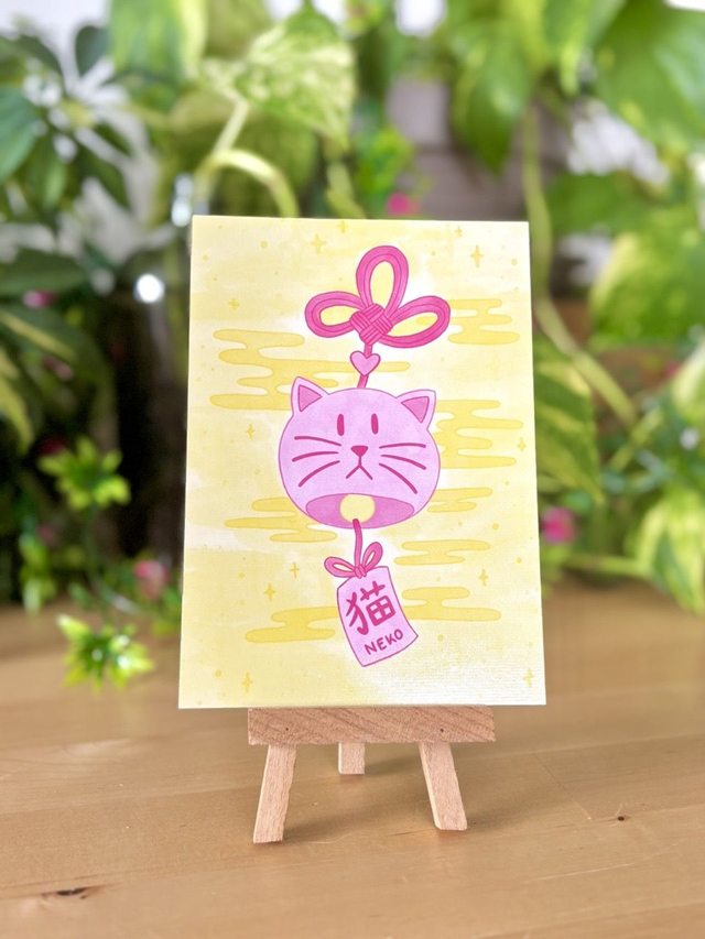 Cat Wind Chimes ~ Carte Postale A6 Prenium