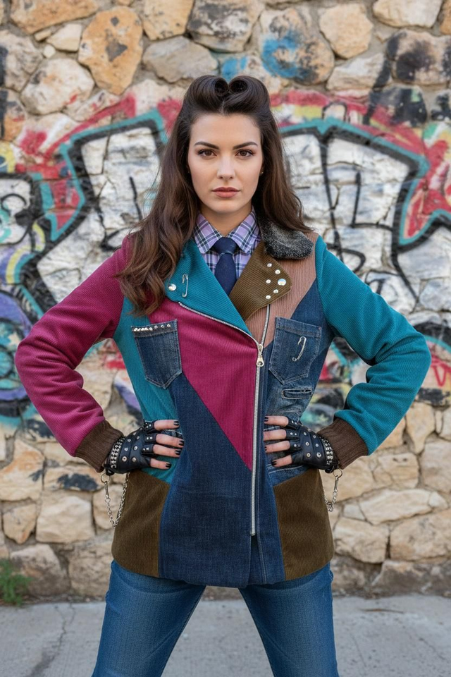 Cappotino Biker in Velluto e Denim 