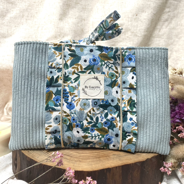 Pochette à livre de poche/liseuse velours bleu