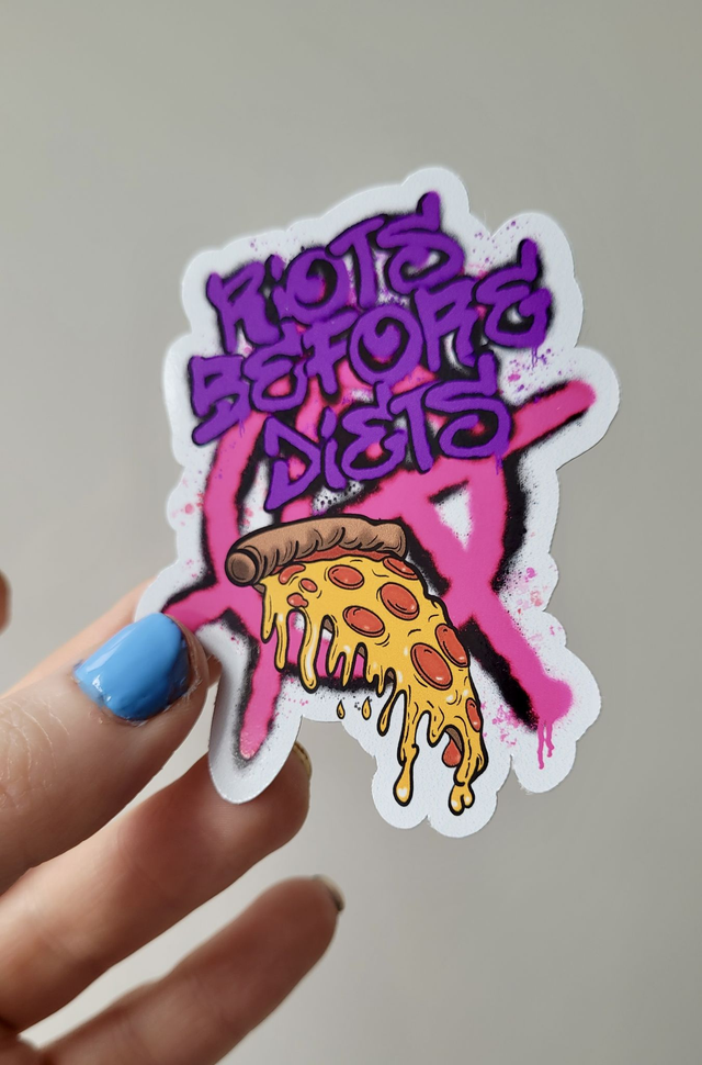 Riots Before Diets Punk Pizza Sticker – Glossy Vinyl