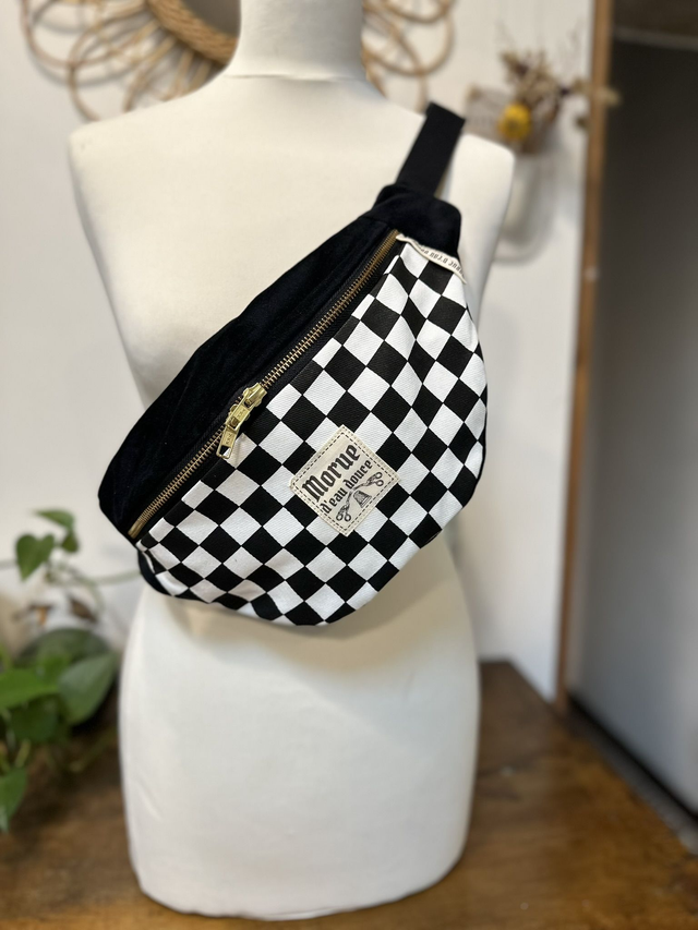 sac banane damier et velours 