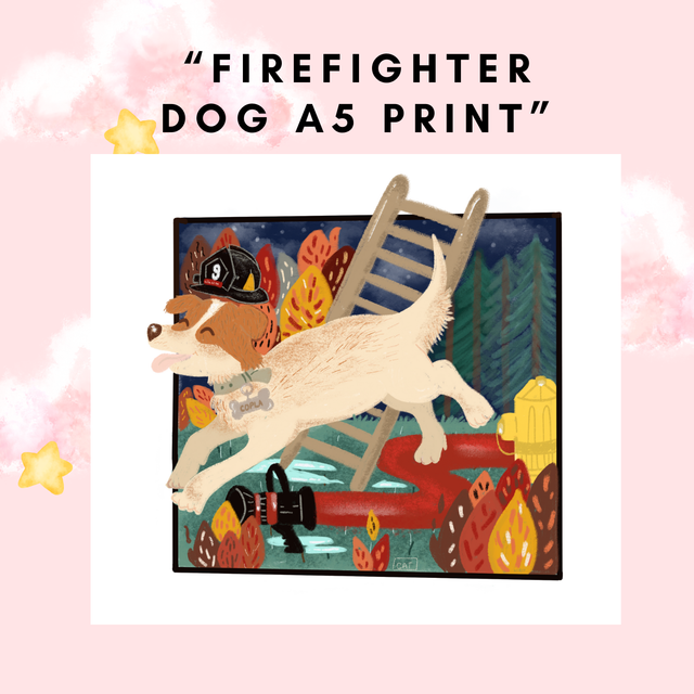 "Firefighter Dog" A5 Print