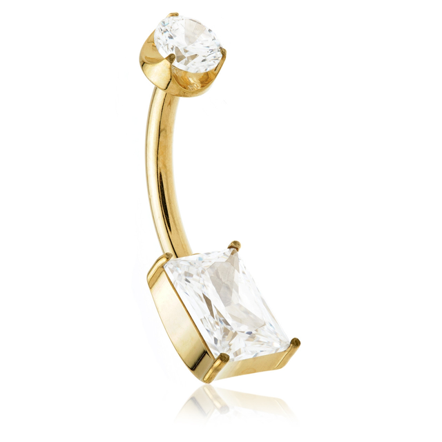 Zircon Gold Titanium Jewelled Rectangle Navel Bar
