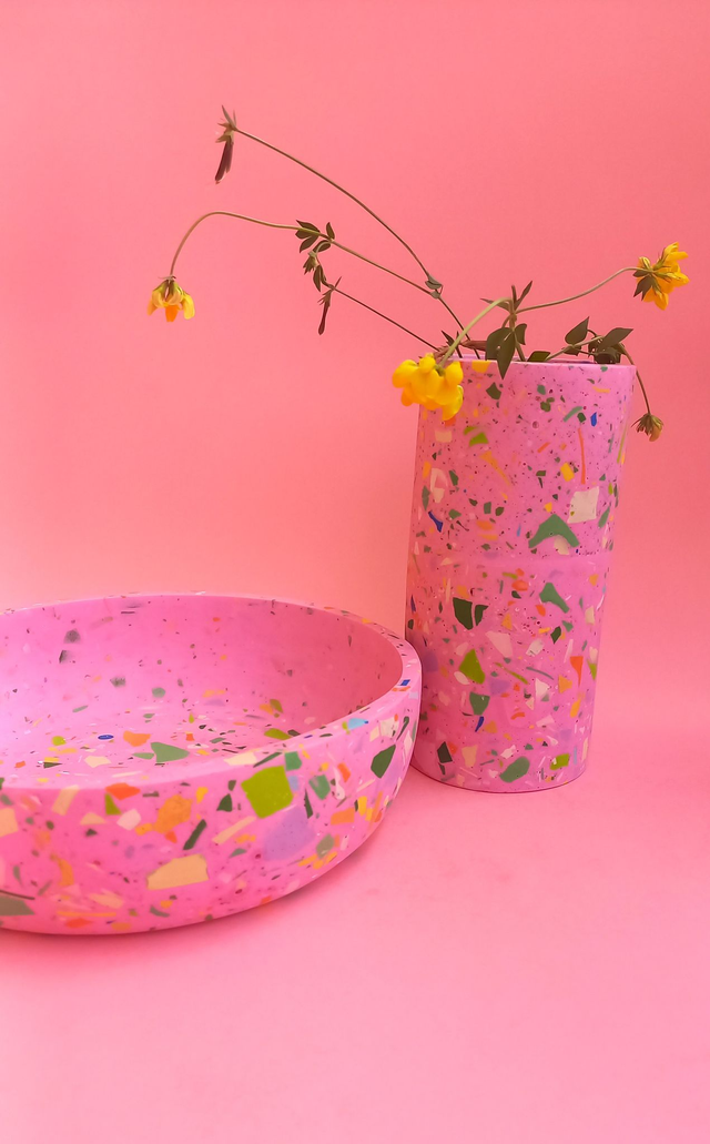 Wazon, okrągły pojemnik na akcesoria, na biurko, do łazienki, różowy, lastryko
