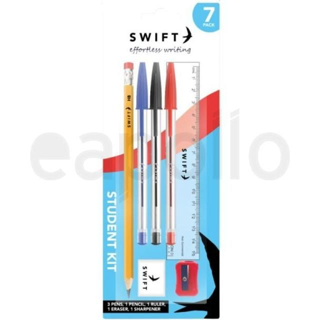 Swift Student Kit Set - 7pcs (Pen, Pencil, Ruler, Sharpener &amp; Eraser)