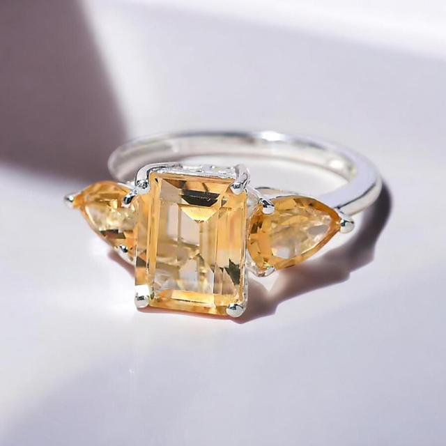 Beautiful Natural Brazilian Citrine Trilogy Ring.
