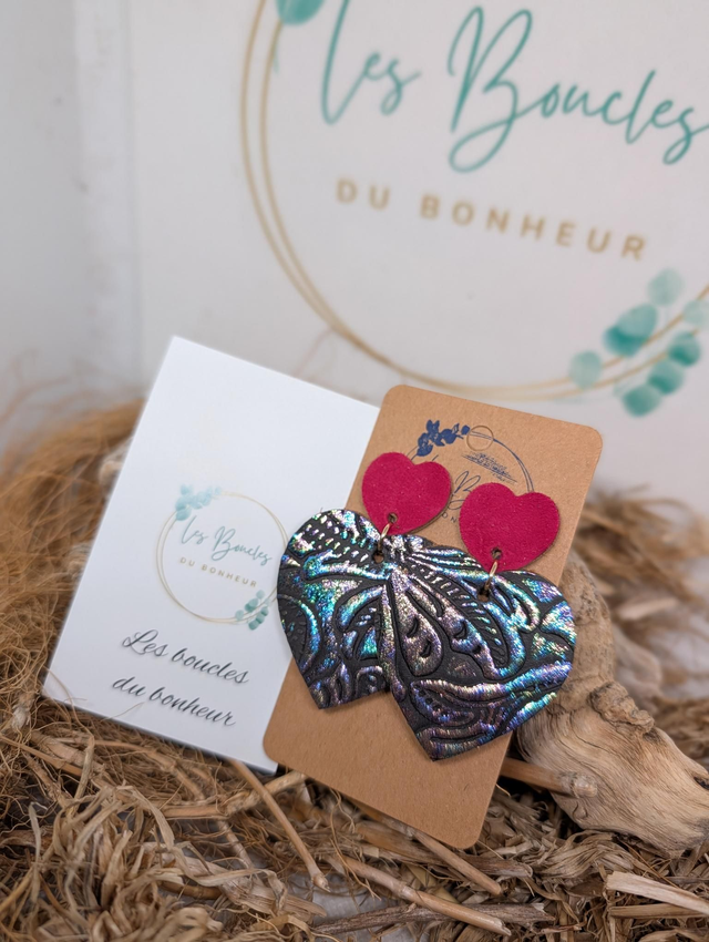 Boucles d'oreilles Louise holographique rose lo065