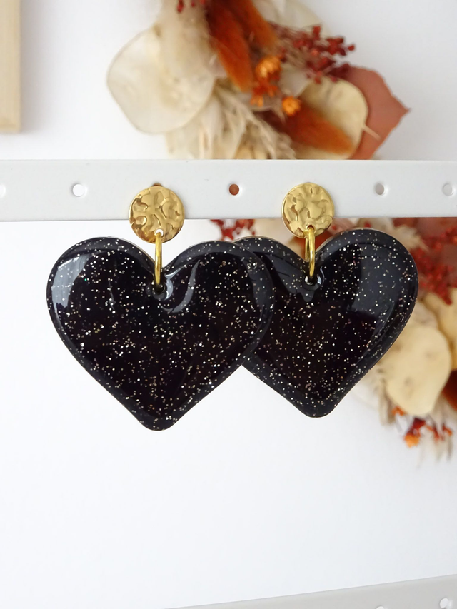 Coeur : Noir paillettes champagne