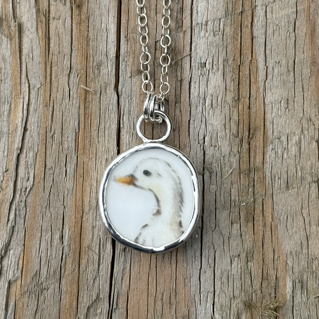 Recycled Pottery “Duck” & Recycled Silver Pendant