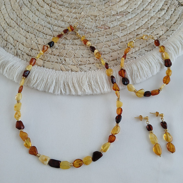 Dames sieradenset Barnsteen & Bergkristal "Golden Glow" – Handgemaakt  (1.233)