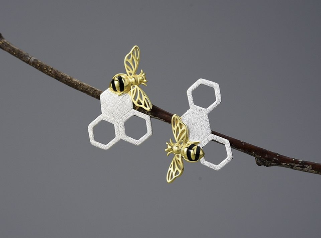 *Designer Silver Jewellery* Bee and Honeycomb Silver Earrings