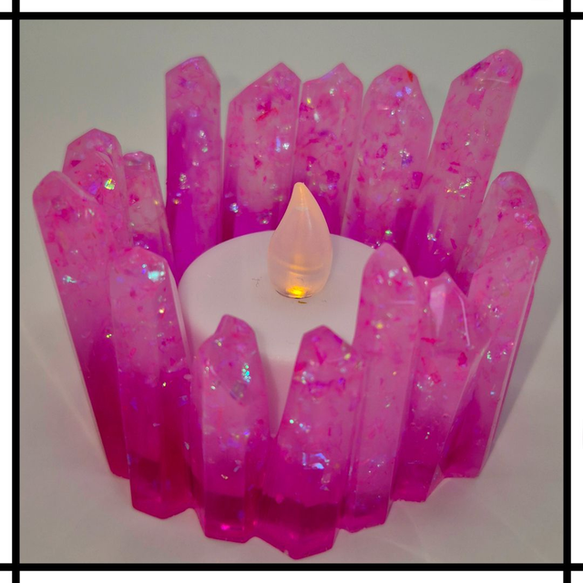 Handmade Resin Crystal Cluster Tealight Holder – Vibrant Pink | Decorative Mindfulness Home Décor - CTH-006