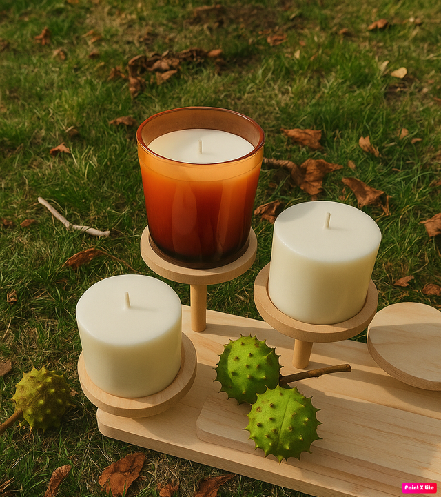  Série Automne - Bougie rechargeable, contenant en verre + 2 recharges