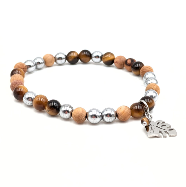 Bracelet Clara Joia Oeil de Tigre Bois de Senteur Acier Argenté Monstera