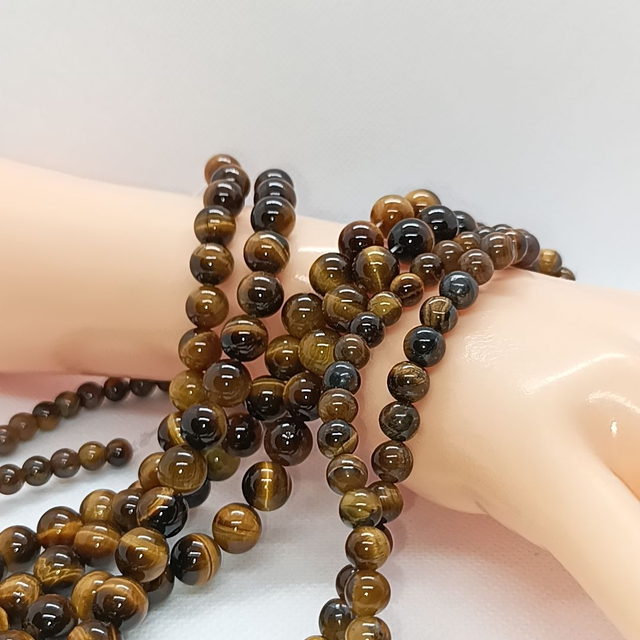 Oeil de Tigre Perles Rondes Polies - Fil Complet