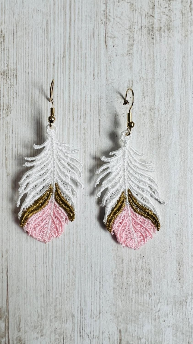Boucles d'oreilles "feuilles tricolores" en dentelle