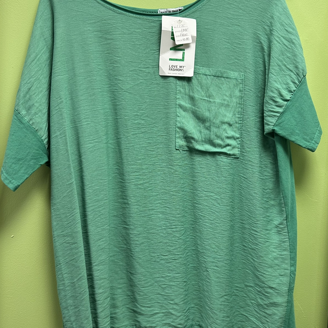 LMF - Green Linen T-Shirt with Pocket - Free Size - 1775
