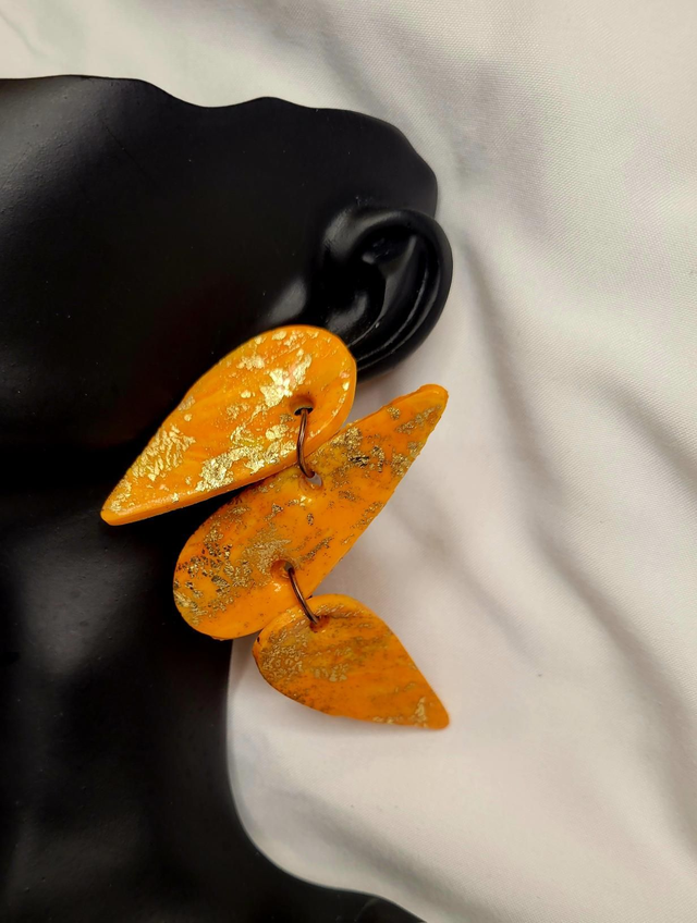 Polymer Clay earrings (orange with gold flakes)
