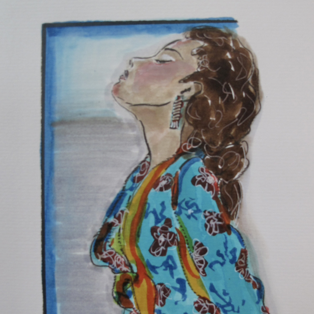 ARTSOS - WATER- COLOR ART ON PAPER ART ON PAPER GIRL AT THE BEACH 