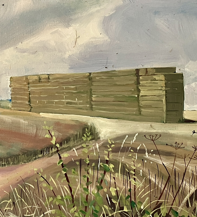 The giant Bale stack at Minningdale - oil on 80x60cm deep edge canvas