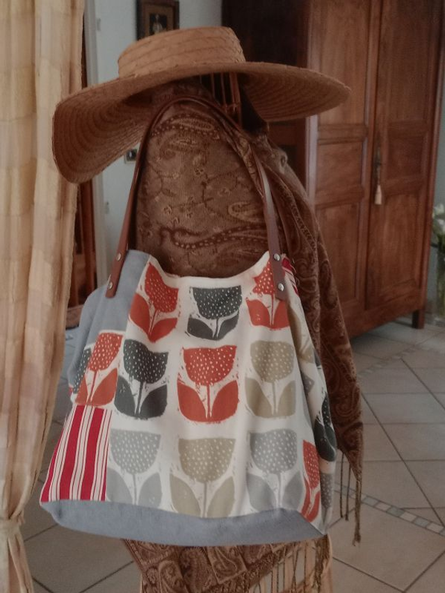 Grand sac cabas cube coton multi impressions tulipes