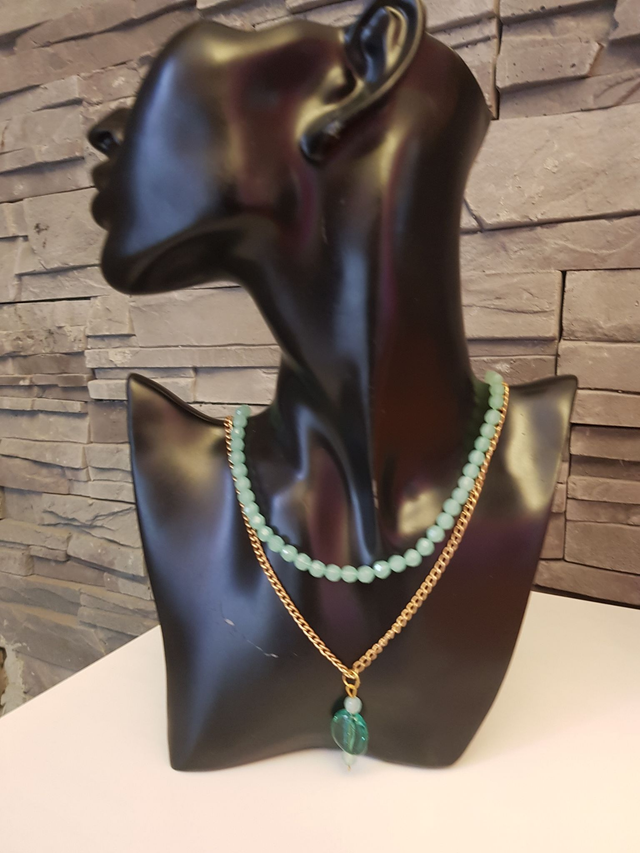 Collier Sautoir Doré Vert