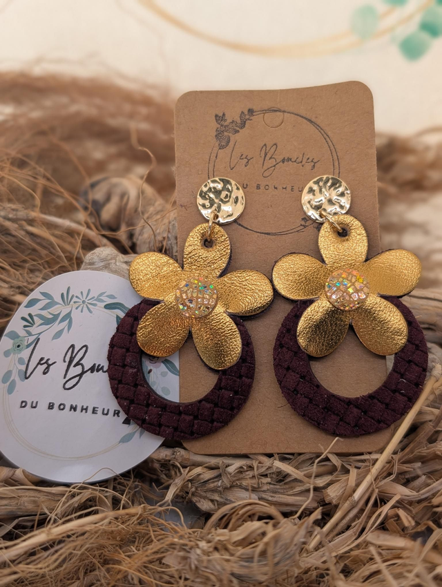 Boucles d&#039;oreilles Baby Marguerite doré bordeaux mo035
