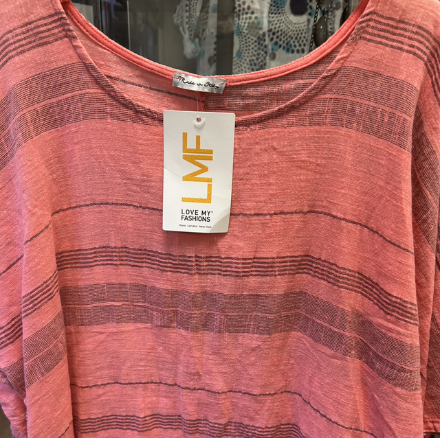 LMF - Coral Colour Linen Top with Stripe Detail - Free Size - 1930