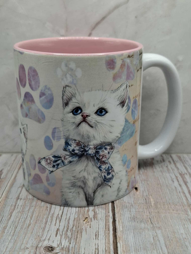 Mug rose chat blanc