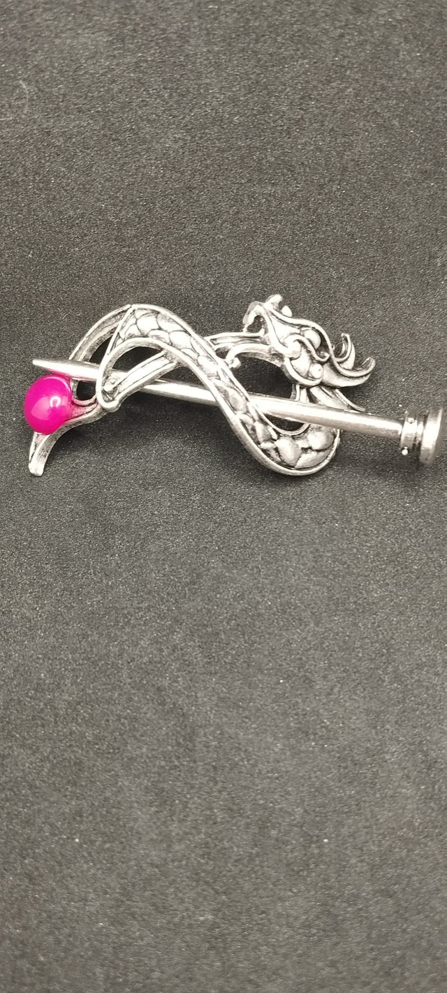 Accessoire de cheveux dragon et calcédoine fuchia rose