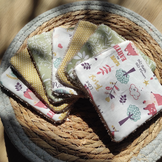 Lingettes lavables &quot;Renard vert/ocre&quot;