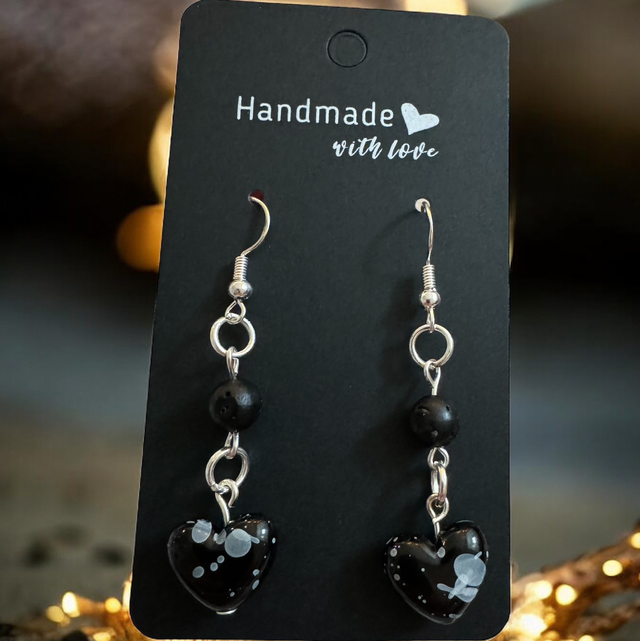 Black Hearts &amp; Black Lava Beads