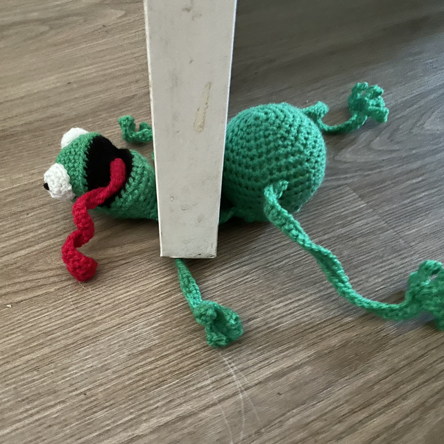 Crocheted Squished Frog Novelty Door Stop